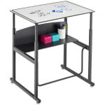 AlphaBetter® Adjustable-Height Stand-Up Desk, 28 x 20″ Premium or Dry Erase Top and Swinging Footrest Bar